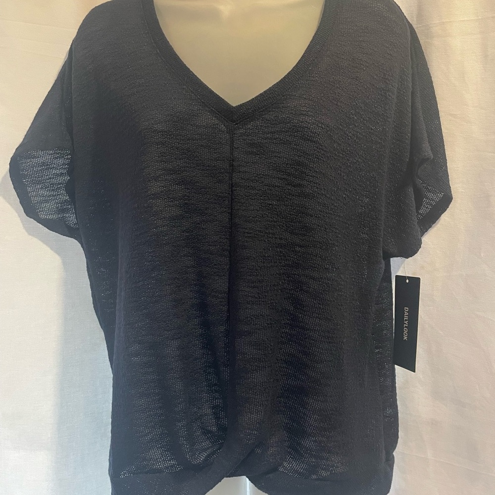 Navy Blue V-Neck Women's Top